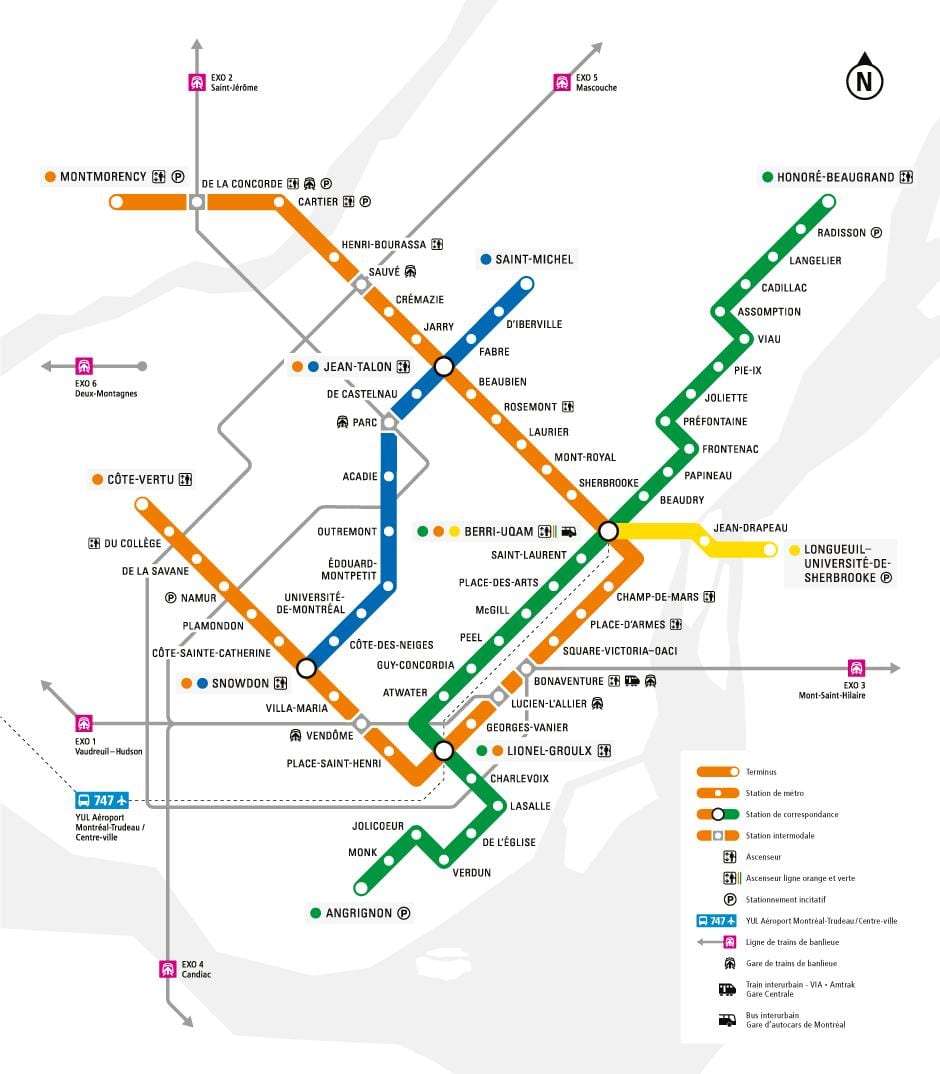 モントリオールの地下鉄駅マップ