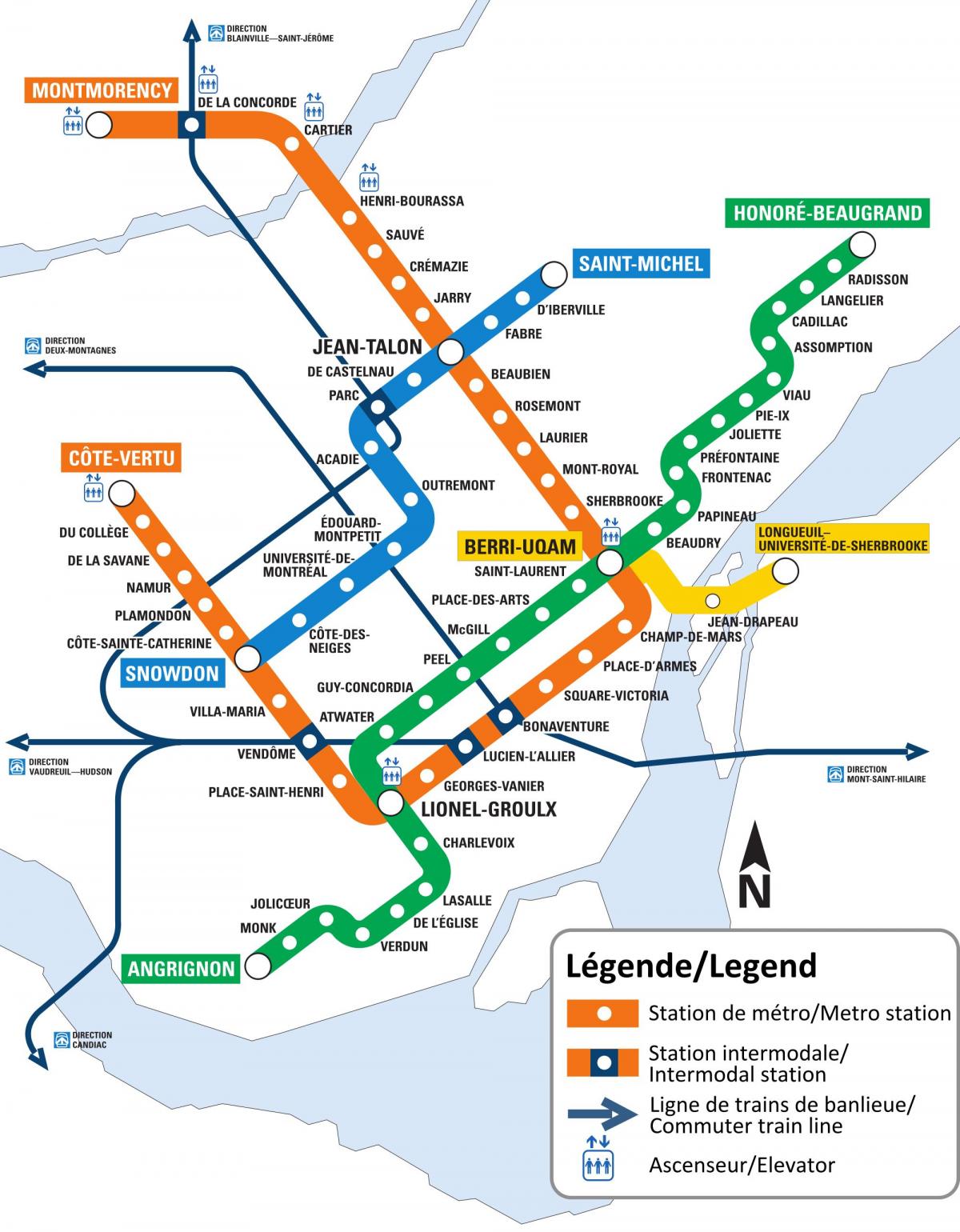 モントリオールの地下鉄駅の地図